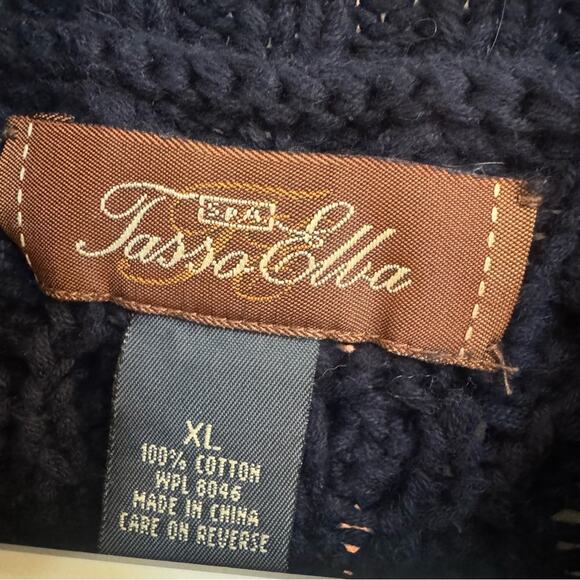 Tasso Elba Men's Chunky Cable Knit Mock Turtleneck Sweater Navy Blue Size XL - Picture 3 of 6